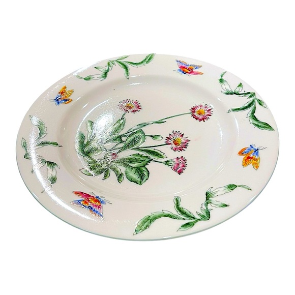 ORIENTAL ACCENT 10.5" Hand Painted Raised Daisies Butterflies Decorative Plate - Picture 7 of 15